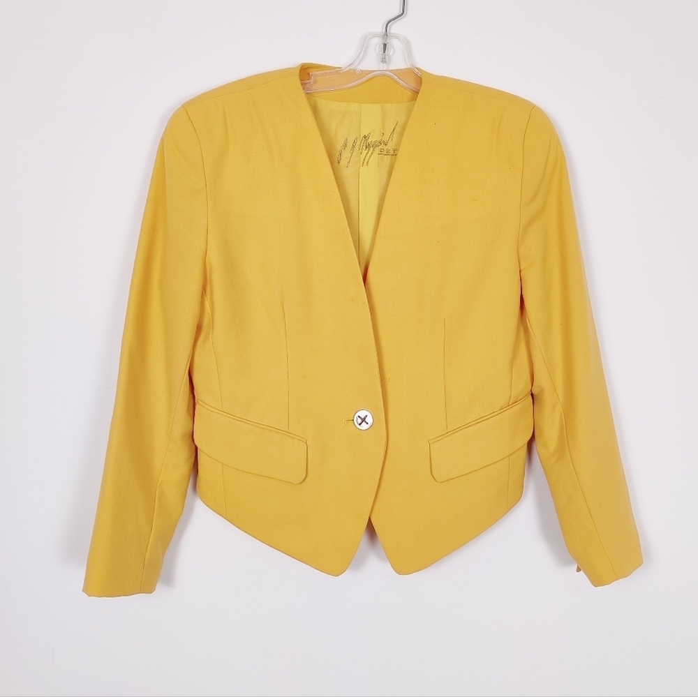 Vintage Peter Nygård Yellow Blazer Size 8 Pure Virgin Wool Academia Professional